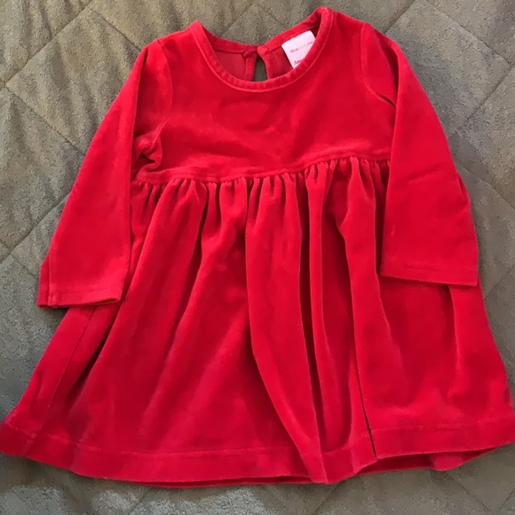Red velvety HA dress size 6-12 months with matching ruffle butt tights - Picture 2 of 5